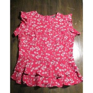 Banana Republic Red White Floral Blouse Zip Back Size 6